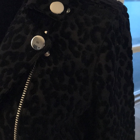Velvet leopard print detailed moto jacket - Picture 2 of 5